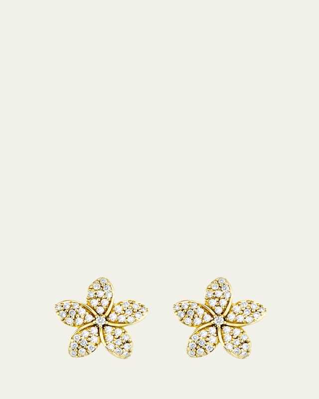 Yellow Gold Plumeria Diamond Flower Stud Earring, Single